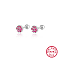 Anti-Tarnish Rhodium Plated Platinum 925 Sterling Silver Flower Stud Earrings, with Cubic Zirconia, Deep Pink, 5mm