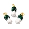 Brass Enamel Pendants, with Jump Ring, Long-Lasting Plated, Cadmium Free & Lead Free, Rack Plating, Real 18K Gold Plated, Chinese Cabbage, Green, 15.5x7x6mm, Hole: 3.5mm