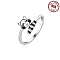 925 Sterling Silver Adjustable Open Cuff Rings, with Cubic Zirconia, Raccoon, Inner Diameter: 18mm
