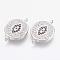 Brass Micro Pave Cubic Zirconia Links, Flat Round, Platinum, 19x13x2mm, Hole: 1mm