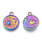 Ion Plating(IP) 201 Stainless Steel Pendants, Flat Round with Sun & Moon, Rainbow Color, 19x15.5x2.5mm, Hole: 2mm