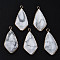 Natural Howlite Charms, with Golden Plated Brass Edge and Loop, Faceted, Rhombus, 35x17.5x8.5mm, Hole: 2mm