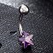 Piercing Jewelry, Brass Cubic Zirciona Navel Ring, Belly Rings, with 304 Stainless Steel Bar, Lead Free & Cadmium Free, Star, Purple, 20mm, Star: 8mm, Bar: 15 Gauge(1.5mm), Bar Length: 3/8