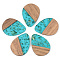 Transparent Resin & Walnut Wood Pendants, with Gold Foil, Teardrop, Dark Turquoise, 35.5x26x3mm, Hole: 2mm