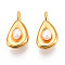 304 Stainless Steel Pendants, with ABS Imitation Pearl, Teardrop Charm, Ion Plating(IP), Real 18K Gold Plated, 21x11.5x9mm, Hole: 3.5x2.8mm