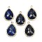 Dyed Natural Lapis Lazuli Faceted Pendants, Rack Plating Brass Micro Pave Clear Cubic Zirconia Teardrop Charms, Golden, 24.5x16.5x6.5mm, Hole: 1.6mm