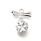 Brass Cubic Zirconia Charms, Cadmium Free & Nickel Free & Lead Free, Flower, Silver, 13.5x10x4mm, Hole: 1.2mm