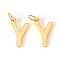 Brass Charms, with Jump Rings, Letter, Real 18K Gold Plated, Letter.Y, Y: 10x6.5x1mm, Hole: 2.5mm