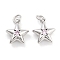 Brass with Cubic Zirconia Pendants, with Jump Ring, Cadmium Free & Nickel Free & Lead Free, Star, Platinum, 13.5x11.5x5mm, Hole: 3.4mm