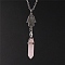 Aolly Hamsa Hand & Natural Rose Quartz Bullet Pendant Necklace, 17.72 inch(45cm)