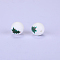 Christmas Printed Round with Christmas Tree Pattern Silicone Focal Beads, Green, 15x15mm, Hole: 2mm