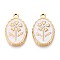 304 Stainless Steel Pendants, with Enamel, Oval with Flower Charm, Real 18K Gold Plated, Ion Plating(IP), Floral White, 26.5x17x2.5mm, Hole: 1.8~2mm
