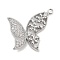 Brass Pave Clear Cubic Zirconia Pendants, Cadmium Free & Nickel Free & Lead Free, Butterfly with Flower, Platinum, 17x19x2.5mm, Hole: 1mm