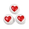 Handmade Lampwork Beads, Flat Round with Heart, White, 16~16.5x9.5mm, Hole: 1.5mm