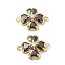 Brass Pave Clear Cubic Zirconia Connector Charms, Cadmium Free & Nickel Free & Lead Free, Clover Links, Real 18K Gold Plated, Black, 18.5~19x14.5~15x6mm, Hole: 1.2~1.5mm