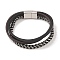 Braided Microfiber Leather Multi-strand Bracelets, 304 Stainless Steel Bracelets for Men, Antique Silver, 9-1/8x5/8 inch(23x1.6cm)