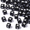 Opaque Acrylic Beads, Horizontal Hole, Alphabet Style, Cube, Black & White, Letter.K, 5x5x5mm, Hole: 2mm, about 3650pcs/365g