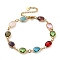 Colorful Glass Link Chain Bracelets, with Golden Brass Chains, Oval, 10 inch(25.5cm), 59mm extender