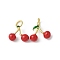 Brass Enamel Pendants, Rack Plating, Long-Lasting Plated, Cherry Charm, Real 18K Gold Plated, 15x14x6mm, Hole: 4mm