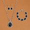 Oval Alloy with Synthetic Turquoise Pendant Necklaces & Dangle Earrings & Link Bracelets Sets, Antique Silver, Black, 19.29 inch(490mm)