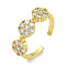 Rack Plating Brass Micro Pave Cubic Zirconia Flower Open Cuff Rings for Women, Cadmium Free & Lead Free, Long-Lasting Plated, Real 18K Gold Plated, Clear, 7mm, Adjustable