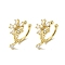 Rack Plating Brass Pave Clear Cubic Zirconia Flower Cuff Earrings for Women, Cadmium Free & Lead Free, Long-Lasting Plated, Real 18K Gold Plated, 25.5x9.5mm