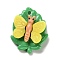 Opaque Resin Decoden Pendants, Insect Butterfly with Leaf Charms, Yellow, 27.5x21.5x9.5mm, Hole: 2mm
