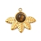 Natural Tiger Eye Pendants, with 304 Stainless Steel Findings, Ion Plating(IP), Leaf Charms, 16x19.5x4.5mm, Hole: 1.4mm