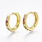 Brass Micro Pave Cubic Zirconia Huggie Hoop Earrings, Ring, Real 18K Gold Plated, 2.5x14mm, Pin: 1mm