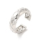 Brass Micro Pave Cubic Zirconia Open Cuff Rings, Cadmium Free & Lead Free, Rhombus, Platinum, Inner Diameter: 18mm