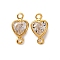 Brass Pave Clear Cubic Zirconia Connector Charms, Nickel Free, Real 18K Gold Plated, Heart, 10.5x6x3mm, Hole: 1mm