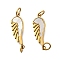 Ion Plating(IP) 304 Stainless Steel Pave Shell Feather Connector Charms with Jump Rings, Manual Polishing, Real 18K Gold Plated, 17.5x6x2mm, Hole: 2.5mm