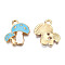 Alloy Enamel Pendants, Cadmium Free & Lead Free, Double Mushroom, Light Gold, Cyan, 19.5x18x2.5mm, Hole: 2.5mm