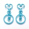 Iron Heart Split Key Rings, Keychain Clasp Findings, Lead Free & Nickel Free, Sky Blue, 68x30x6mm