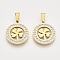 201 Stainless Steel Pendants, with Random Size Snap On Bails and Polymer Clay Crystal Rhinestones, Flat Round with Clover, Golden, 23x20x2~3mm, Hole: 7~10x3~5mm