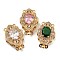 Brass Micro Pave Cubic Zirconia Box Clasps, Nickel Free, 2-Strand, 4-Hole, Flower, Real 18K Gold Plated, Mixed Color, 24x17x9mm, Hole: 1.4mm