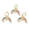 Brass Micro Pave Clear Cubic Zirconia Pendants, with Jump Rings, Semicircle, Real 18K Gold Plated, 7.5x11x1.5mm, Hole: 3.5mm