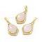 Natural Rose Quartz Pendants, Teardrop Charms, with Golden Tone Rack Plating Brass Findings, Cadmium Free & Lead Free, 32x18.5x9.5mm, Hole: 8x4.5mm