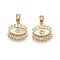Brass Micro Pave Cubic Zirconia Charms, Cadmium Free & Nickel Free & Lead Free, with Shell, Evil Eye Charms, Real 18K Gold Plated, 13x13x2.5mm, Hole: 5x2mm