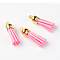 Faux Suede Tassel Pendant Decorations, with CCB Plastic Cord Ends, Pearl Pink, 35~37x10mm, Hole: 2.5~3mm