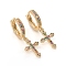 Brass Micro Pave Cubic Zirconia Huggie Hoop Earrings, Long-Lasting Plated, Cross, Colorful, Golden, 33mm, Pin: 1mm