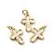 Enamel Pendants, with Real 18K Gold Plated Brass Findings and Jump Ring, Lead Free & Cadmium Free, Cross, White, 18x13x2mm, Jump Ring: 5x0.8mm, 3.4mm Inner Diameter.