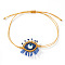 Waxed Cord Braided Bracelets, Glass Eye Bead Bracelets for Women, with Golden Brass Round Beads, Cornflower Blue, Inner Diameter: 11 inch(28cm)