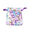 Cotton and Linen Cloth Packing Pouches, Drawstring Bag, Rectangle with Sakura Pattern, Lilac, 10x8x0.25cm