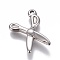 Non-Tarnish 304 Stainless Steel Pendants, Scissor, Stainless Steel Color, 20x14x3.2mm, Hole: 1.6mm