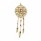 Brass Micro Pave Cubic Zirconia Pendants, Cadmium Free & Nickel Free & Lead Free, Real 18K Gold Plated, Woven Net/Web with Feather Charms, Colorful, 110x40x3mm, Hole: 4x3mm