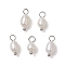 Natural Freshwater Pearl Potato Charms, with Brass Loops, Platinum, 13x4.5mm, Hole: 2mm