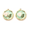 304 Stainless Steel Enamel Pendants, with Resin, Flat Round with Flower, Ion Plating(IP), Real 18K Gold Plated, Pale Green, 22x19x5mm, Hole: 1.8mm