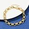 304 Stainless Steel Link Chain Bracelets, Flat Round, Ion Plating(IP), Golden, 6-3/4 inch(17.1cm)