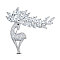 Brass Brooch, with Grade AAA Cubic Zirconia, Christmas, Christmas Reindeer/Stag, Platinum, 52x50mm